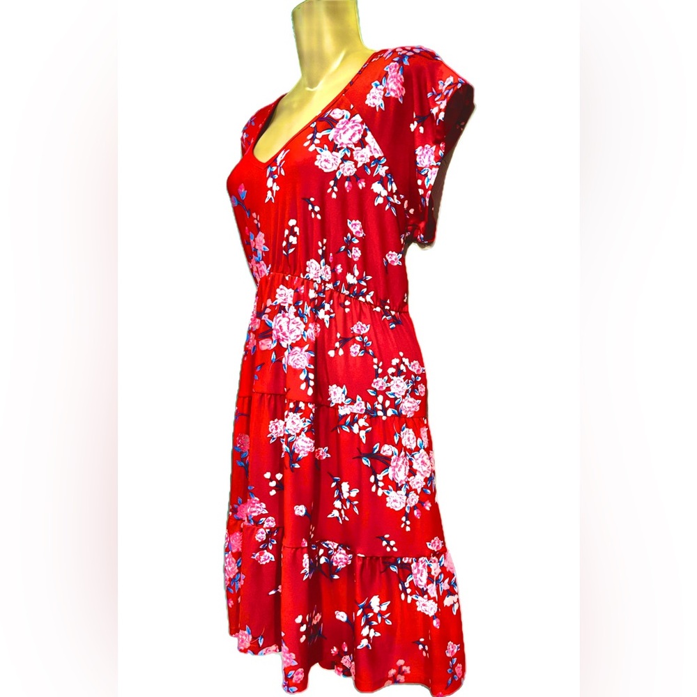 NO BOUNDARIES Buttey Soft Floral Red Dress. (2XL)